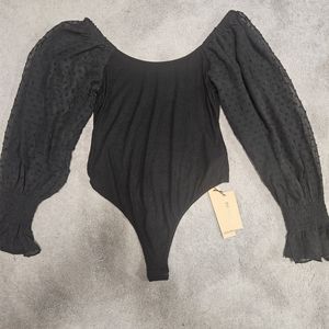 BRAND NEW Amazon Womens Sexy Mesh Long Sleeve Black BodySuit Size Large